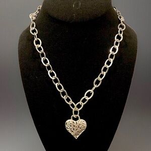 LOIS HILL Sterling Silver Reversible Heart Pendant On Open Link Toggle Necklace